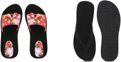 BOOMBEAUTY Women Flip Flops(Black , 6)