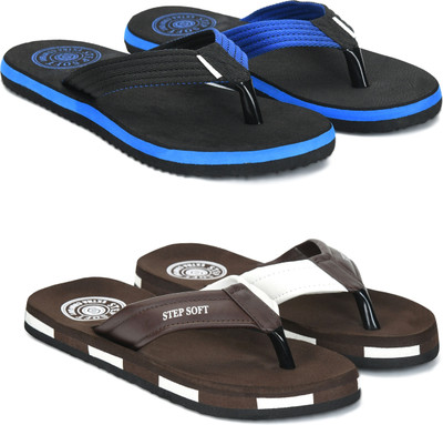 Stepsoft Men Slippers(Blue, Brown , 9)