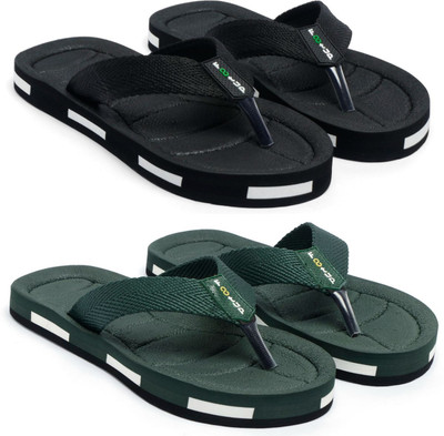 Footup Men Slippers(Black, Green , 6)