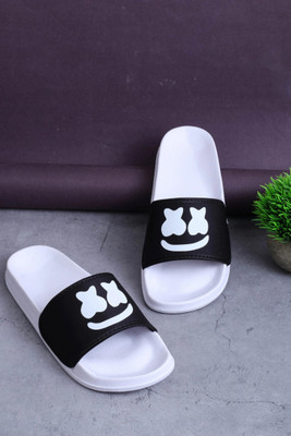 Footox Men Slippers for Men | Slides for Men | Clogs for Men | Flipflop for Men Slides(White, Black , 6)