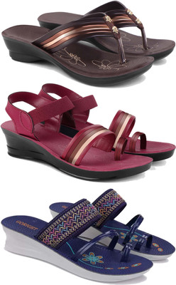 Pennen Women Slippers(Blue, Red, Brown , 8)