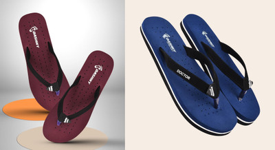 DASHNY Women Flip Flops(Maroon, Blue , 5)