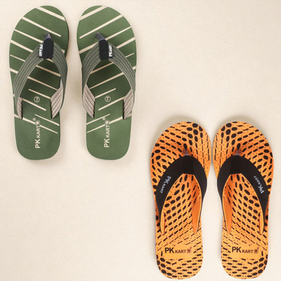 PKKART Men Slippers(Green, Orange , 6)