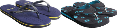 FiZiK Women Flip Flops(Black, Navy, Yellow , 6)