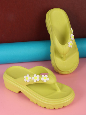 Myshtezia Women Flip Flops(Green , 6)