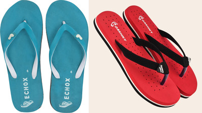 DASHNY Women Flip Flops(Red, Blue , 5)