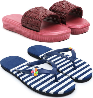 Tellinn Women Slides(Maroon, Blue , 7)