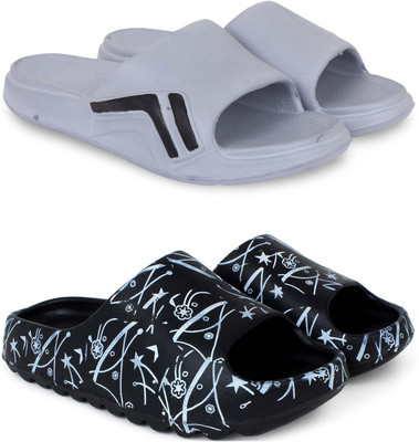 Pampy Angel Men Slippers(Grey, Black , 9)
