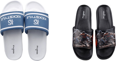 KICKSTYLE Men Slides(White, Black , 11)