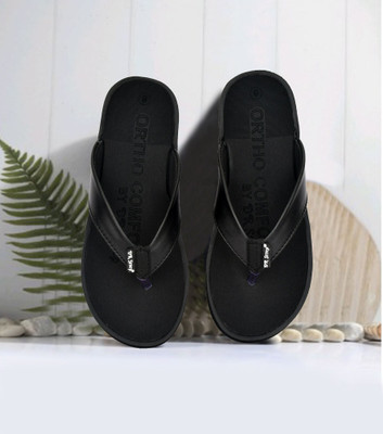 DR STTEP Women Soft Ortho Slippers for Women | Comfortable Anti-Skid Flip Flops Daily Use Slippers(Black , 8)