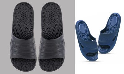 ventus Men Flip Flops(Black, Blue , 9)