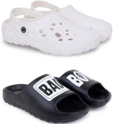 KAPYANSH Men Slippers(White, Black , 6)