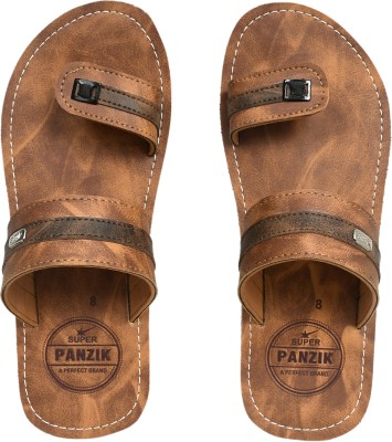 PANZIK Men Flip Flops(Tan , 5)