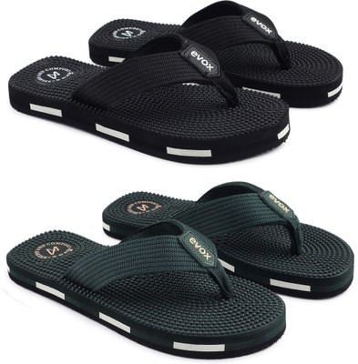 EVOK Men Slippers(Black, Olive , 9)