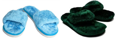 rexizone Women Flip Flops(Green, Blue , 5)