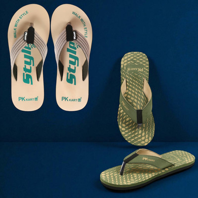 PKKART Men Slippers(Beige, Green , 6)
