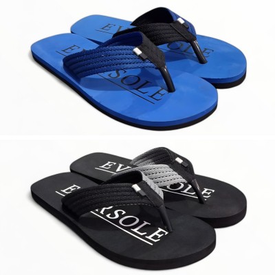 EVERSOLE Men Flip Flops(Blue, Black , 9)