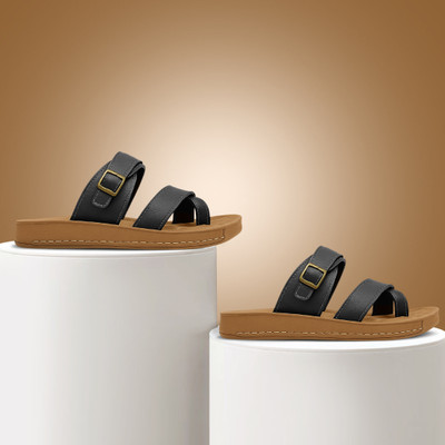 Aircum Men Slides | Ortho | Slipper | Flipflop | Acupressure | Comfortable Slides(Black , 6)