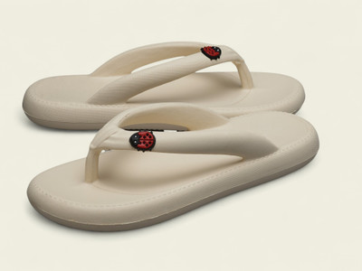 Free Kicks Women Flip Flops(Off White , 7)