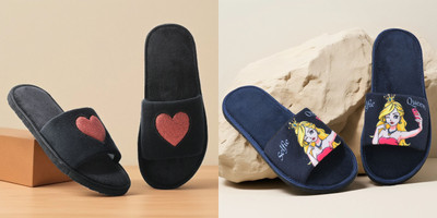 Y key Women Flip Flops(Navy, Black , 6)