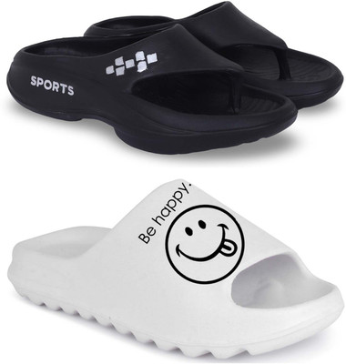 Kapani Fashion Men Slippers(Black, White , 8)