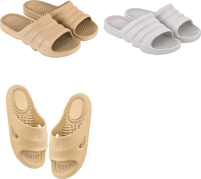 Feel alive Men Slippers(Black, Beige , 9)