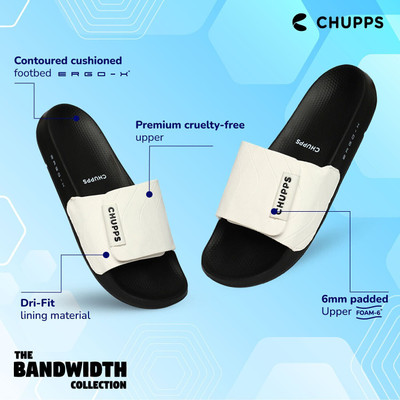 Chupps Men Flow White & Black Slides Slippers Soft Lightweight Flip Flops For Slides(White , 10)