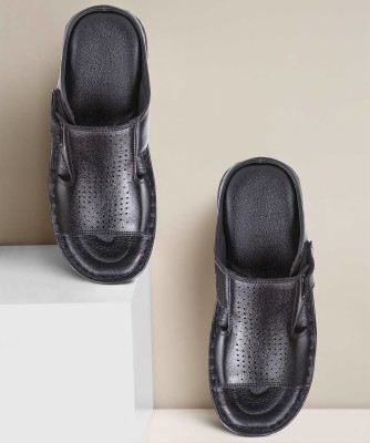 Feather Leather Men Slippers(Black 10)