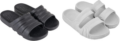 SoleSaga Men Slippers(Black, White , 9)