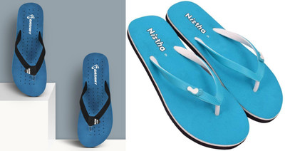 DASHNY Women Flip Flops(Blue, Blue , 5)