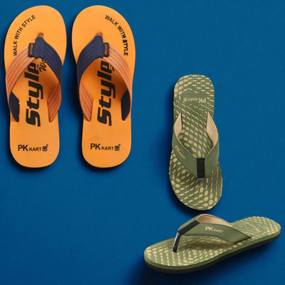 PKKART Men Slippers(Orange, Green , 8)