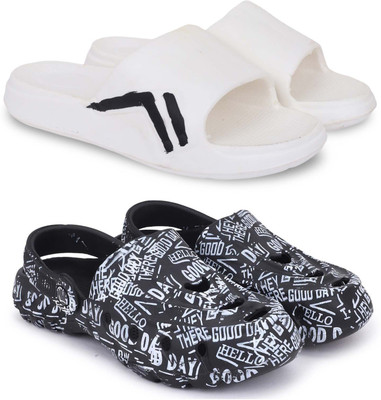 Kapani Fashion Men Slippers(White, Black , 8)