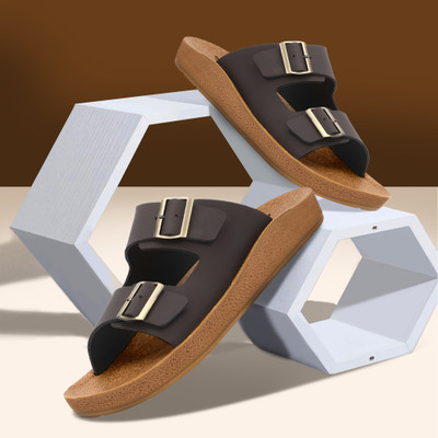 BRUTON Men Slides | Ortho Touch | Flip-Flop | Lightweight | Flexi Comfort|Diabetic Slides(Brown , 6)
