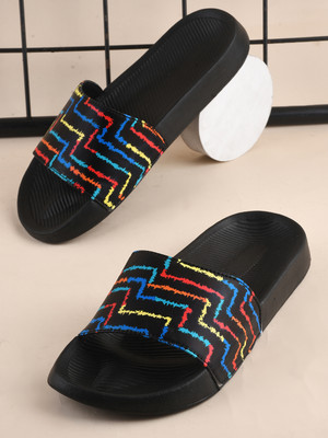 Foot Print Men Slides(Black , 8)