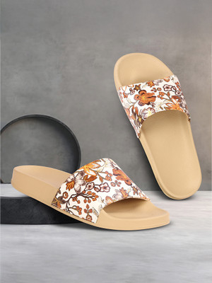 LooksFootwear Women Slides(Beige , 8)