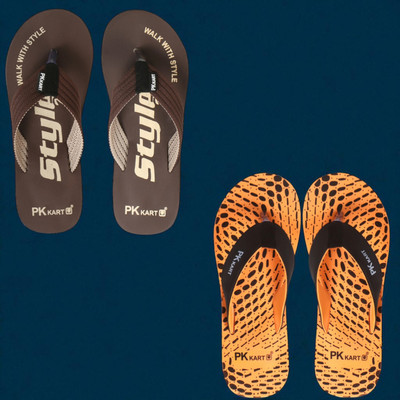 PKKART Men Slippers(Brown, Orange , 7)