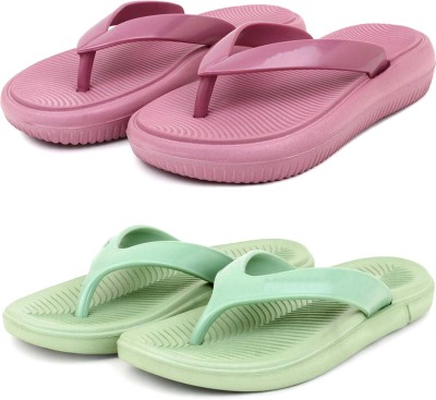Dee Rook Women Flip Flops(Pink, Green 6)