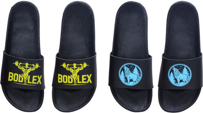Digimahadev Men Flip Flops(Yellow, Navy, Black , 7)