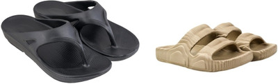 Urban Yug Men Slippers(Black, Beige , 6)