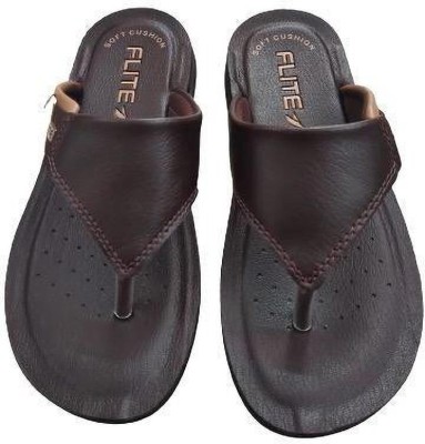 FLITE Men Slippers(Brown, Beige , 8)