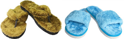 rexizone Women Flip Flops(Green, Blue , 5)