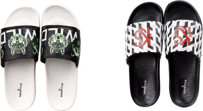 KICKSTYLE Men Slides(Black, White , 11)