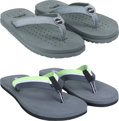 KUNTO Men Flip Flops(Grey, Grey, Green , 8)