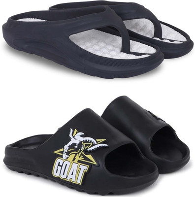 Pampy Angel Men Slippers(Black, Black, White , 7)