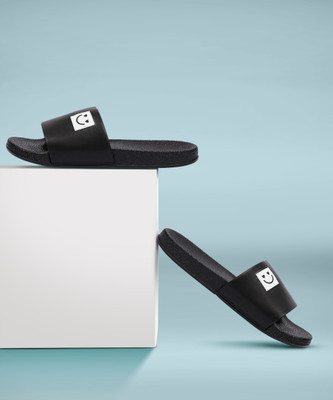 Foot Print Men Slides(Black , 8)