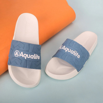 Aqualite Men Slides(White, Blue , 6)