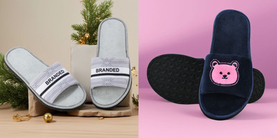 Y key Women Flip Flops(Navy, Grey , 7)