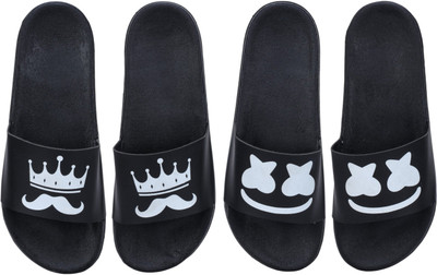 Digimahadev Men Flip Flops(White, Black , 6)