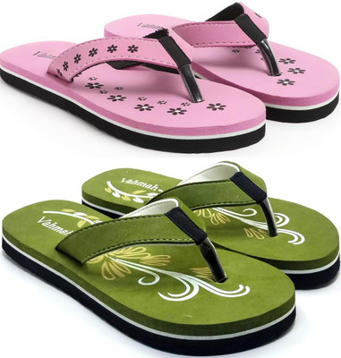 VAHMAH Women Slippers(Pink, Green , 7)