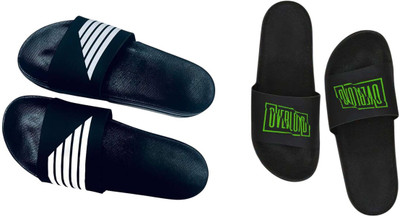 nvisan Men Slides(White, Green , 9)